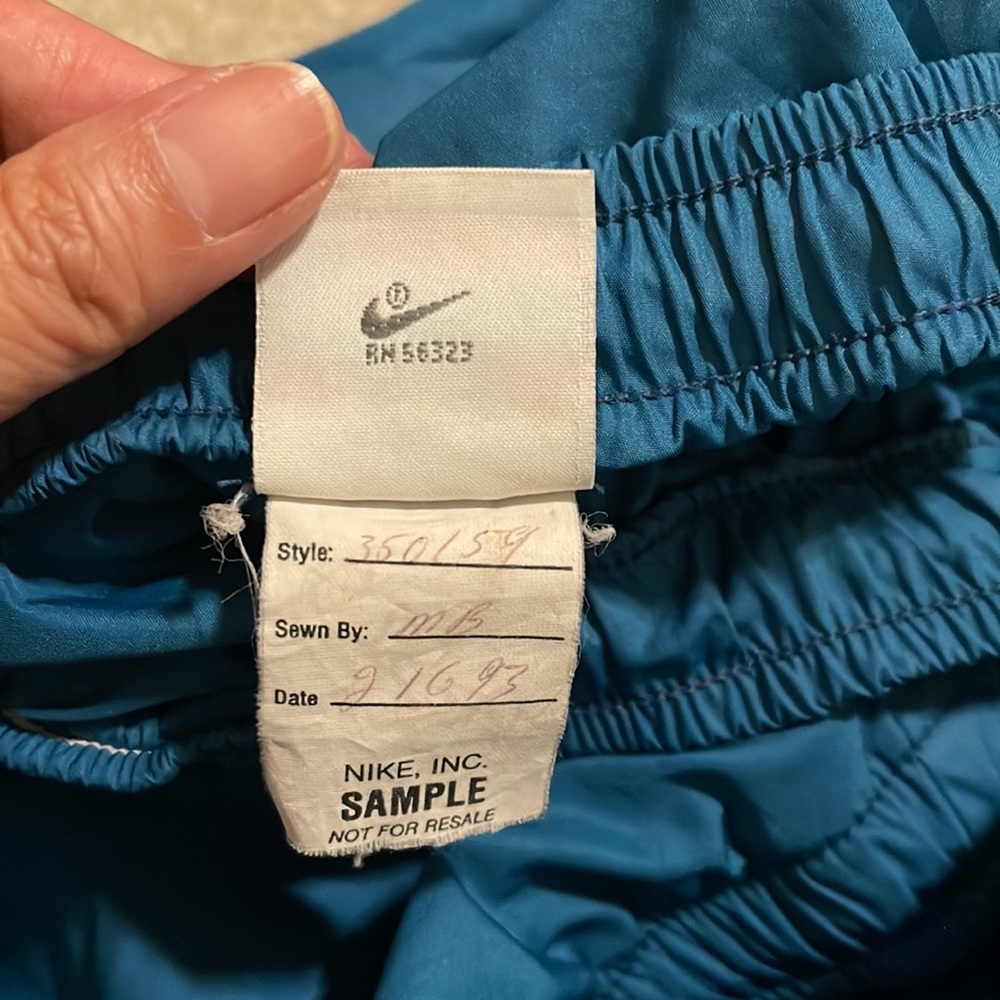 Vintage 90s Nike Teal Track Pants Zip Velcro Ankle Elastic Waistband Pockets-M - Picture 10 of 11